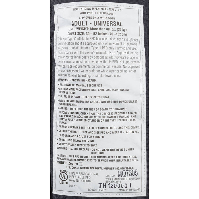 NRS Zephyr Inflatable PFD
