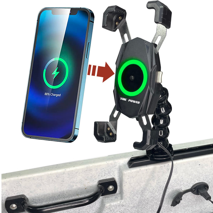 Yak-Power 12 Volt Wireless Fast Charger (15W) with 360 Degree Adjustable Gooseneck Action Mount