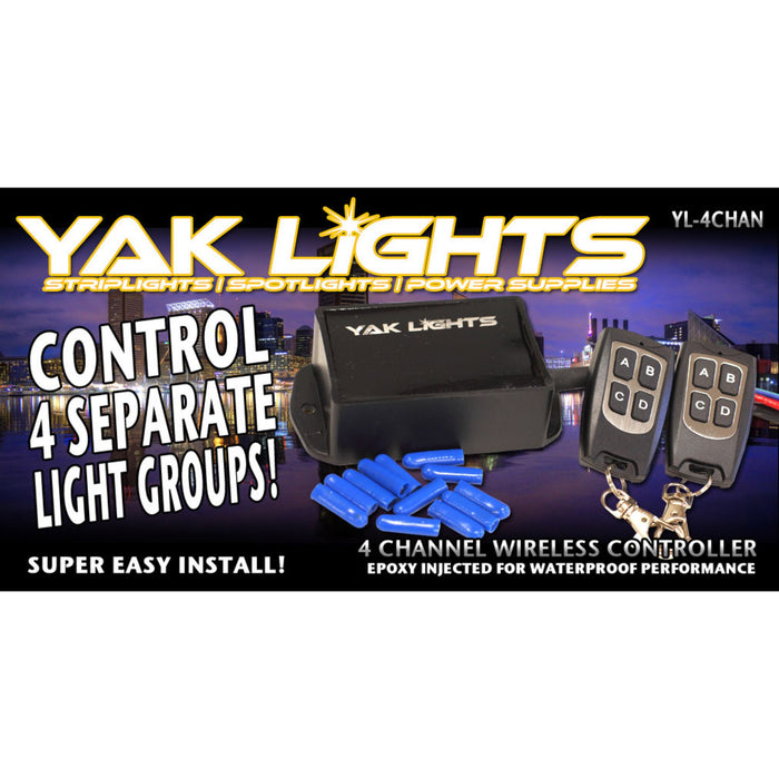 Yak Lights Four-Channel Wireless Transmitter with Two Key Fobs and Quick Crimps